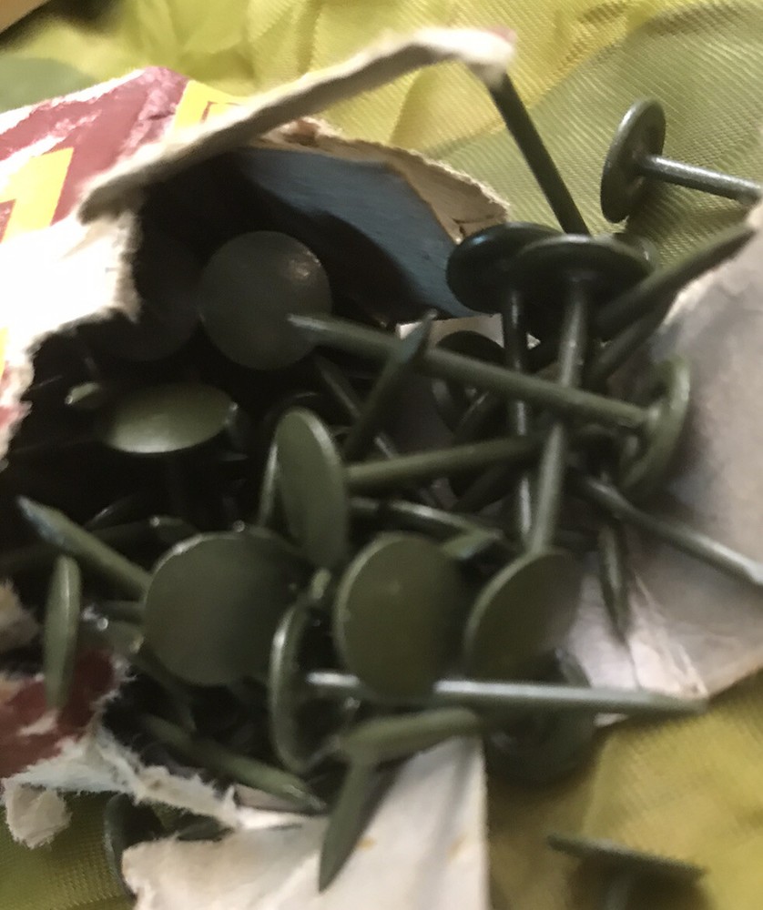 TWO BOXES Original WWII US GI 1943 Olive Drab painted 1” Inside Wire Pin Boxes