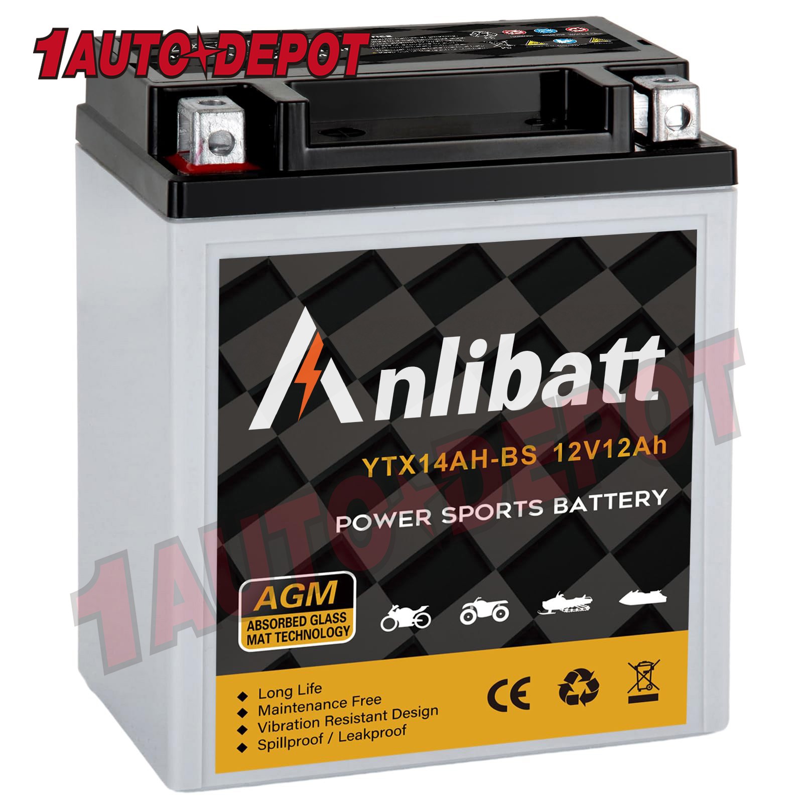YTX14AH-BS Sealed AGM ATV Motorcycle Battery High Performance Maintenance Free