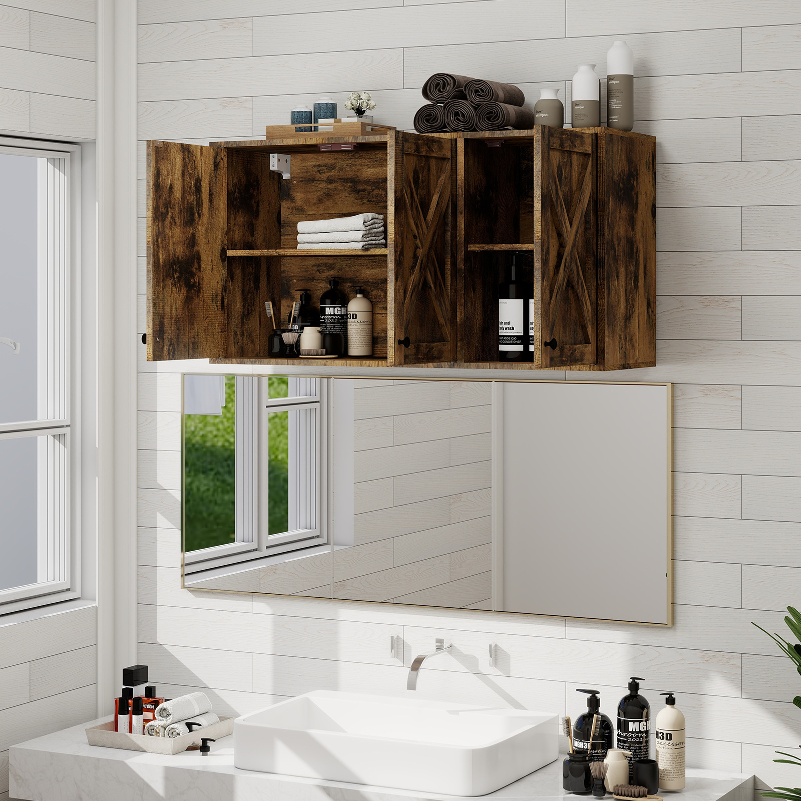 36" 3-Door Wall Cabinet – Storage Organizer for Bathroom, Laundry Room, Kitchen