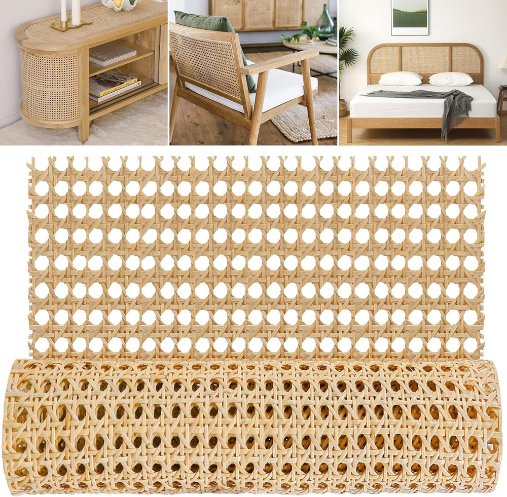14" Width Rattan Pressed Cane Webbing Sheet for Caning Projects, 3.3FT Natural R