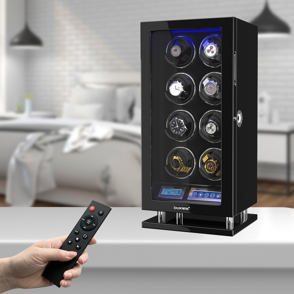 New Fingerprint LED Automatic 8 Watch Winder Box Display Case LCD Touch Screen