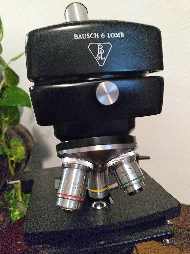 Vintage Bausch & Lomb 3 Objective Microscope – 10x, ,43x, 97x Nice