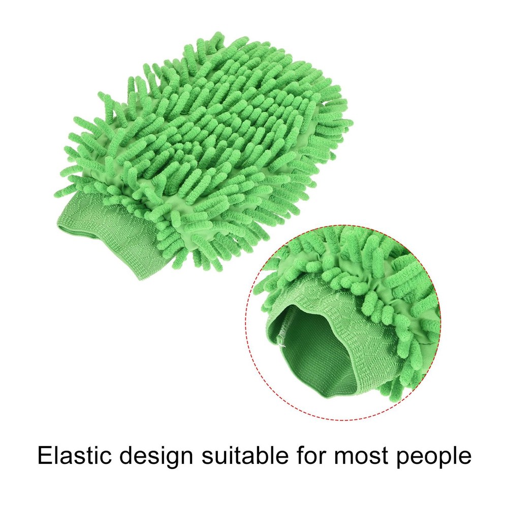 2Pcs Microfiber Chenille Dusting Wash Mitten Set for Cleaning, Green