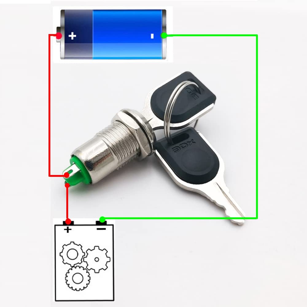 12mm On/Off Metal Key Lock Switch Prewired Maintained