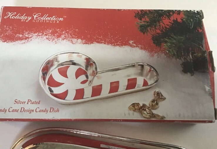 Vintage Silver Plated 8” Candy Cane Design Candy Dish Collection By Godinger