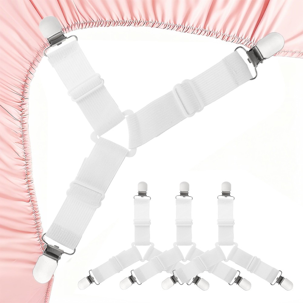 4Pcs Bed Sheet Holder Straps Elastic Adjustable, White