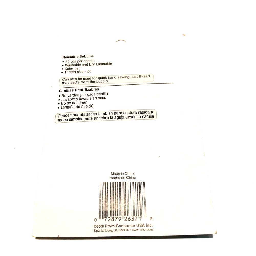 Dritz Class 15 Reusable Bobbins 940 Black White 12 PC 2006 Thread Size 50 Sew