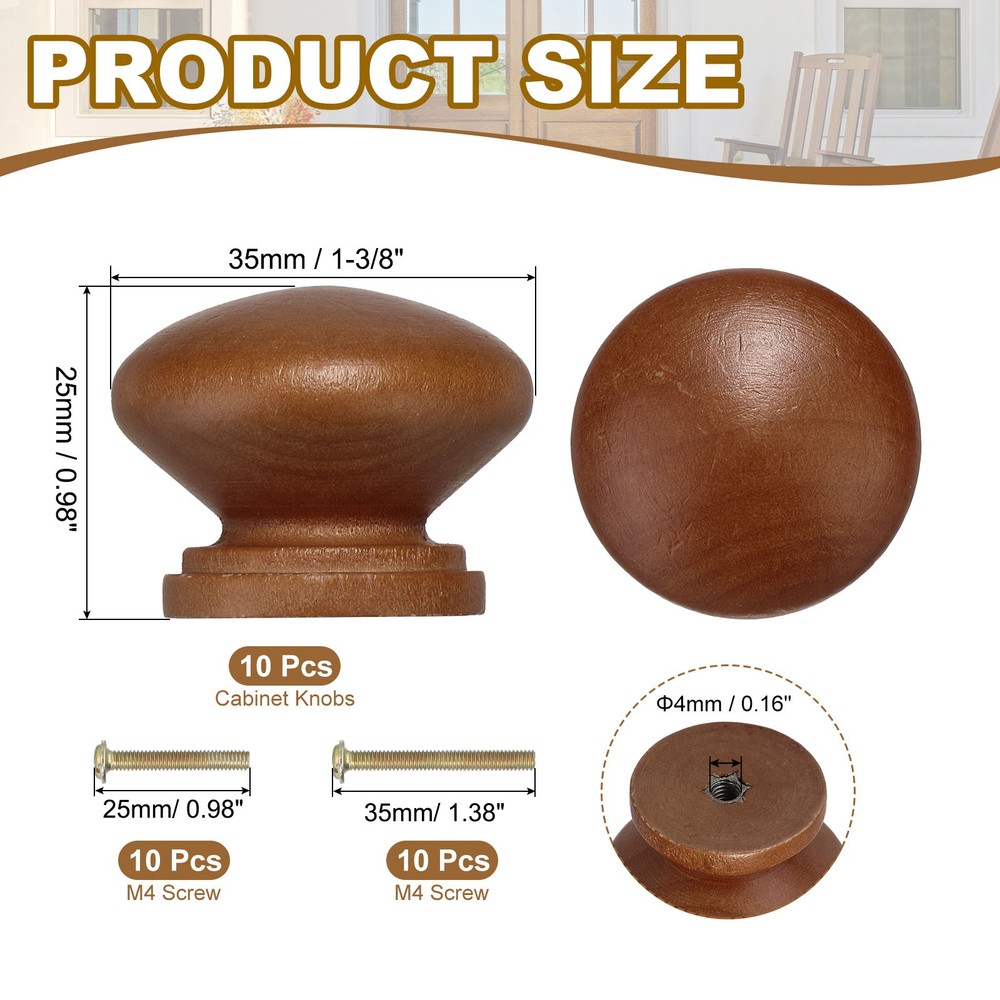10 Pcs 1-3/8 Inch Cabinet Knobs Round Drawer Dresser Knobs Light Brown