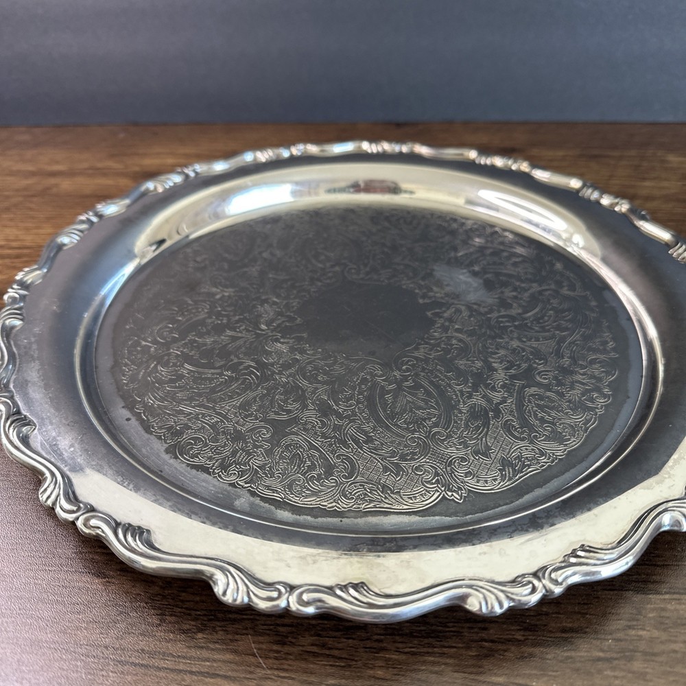 Oneida Silver Plated Platter 12 Inch Scrolls Intricate Design ~ Please Read