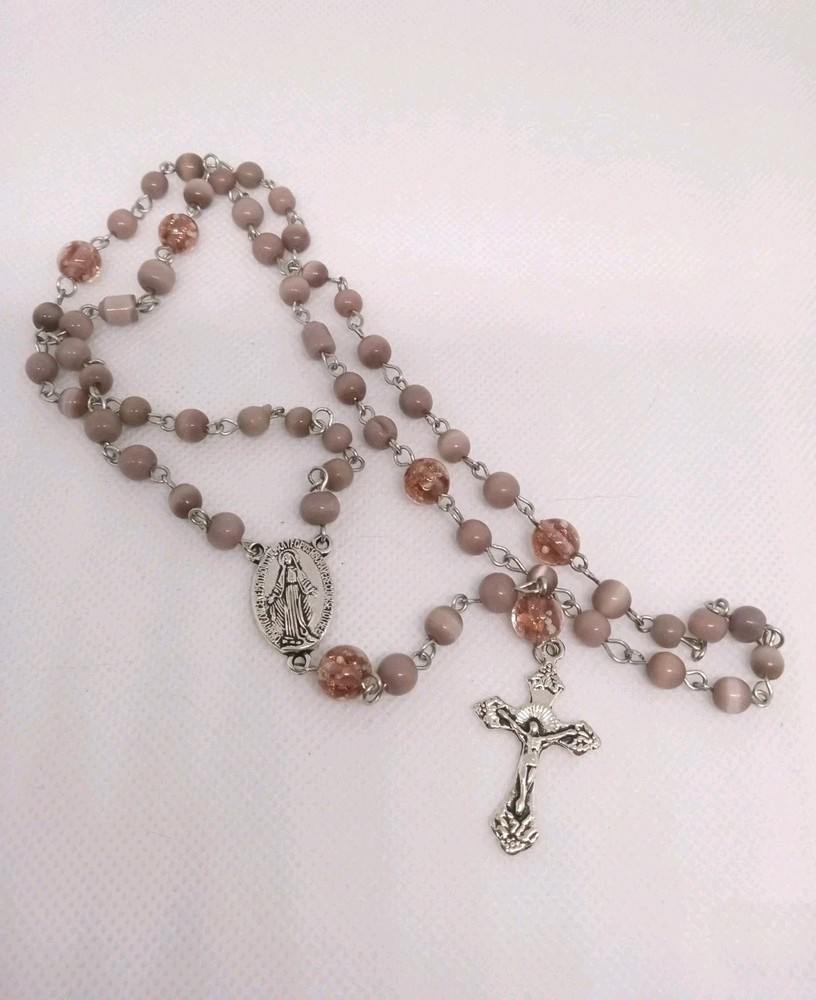 Lavender grey Rosary W/glowing Our Father beads Handmade W/new &Vntg. materials