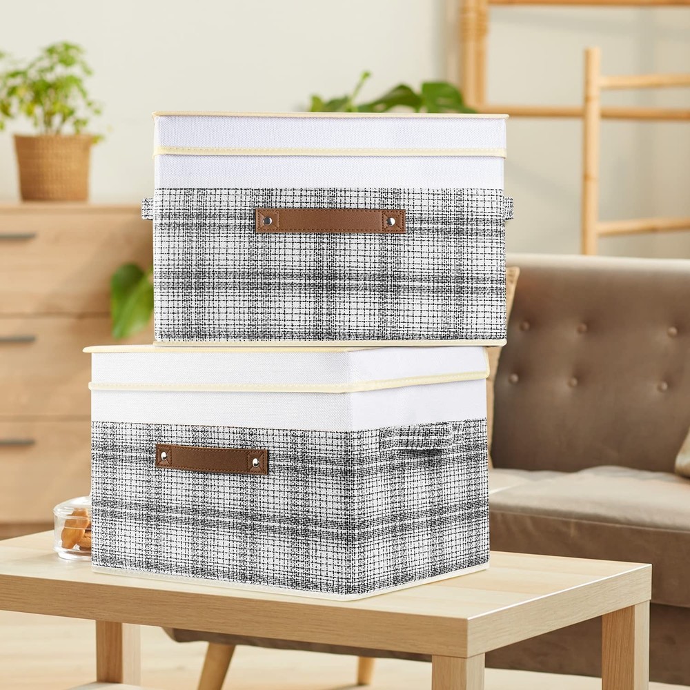 TYEERS Collapsible Storage Bins with Lids, Patchwork Design, Washable, Fabric...