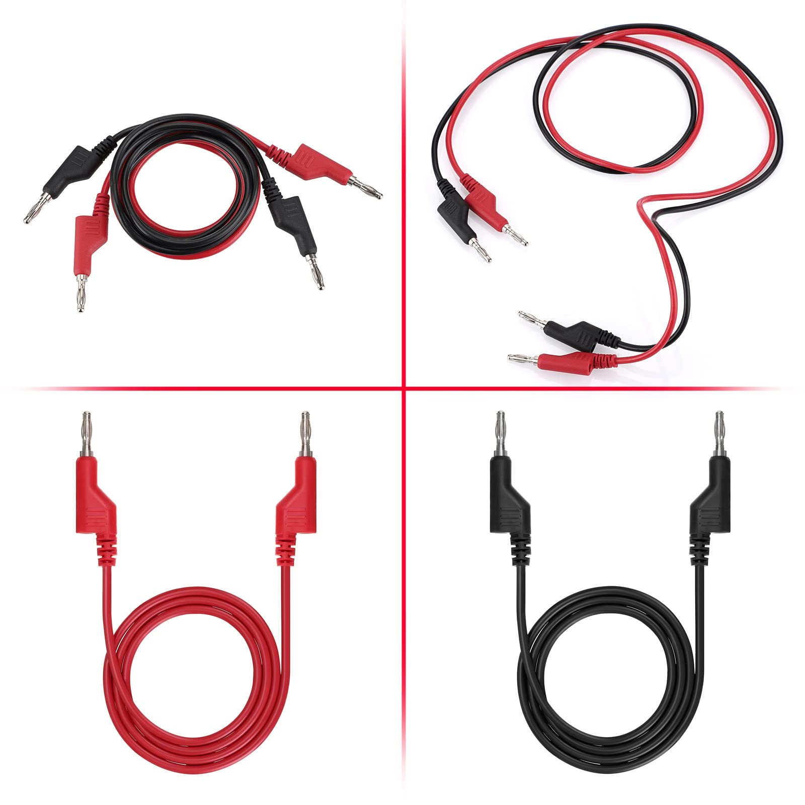 2Pcs Banana to Banana Plug Test Leads - Stackable 4MM Banana Plug Test Cables...