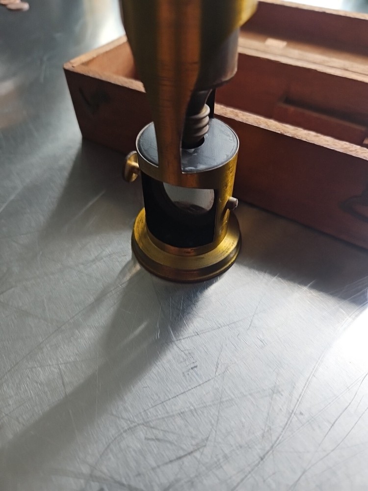 Antique Brass Tube Microscope Compound Microscope Made In Paris 1900s UNTESTED.