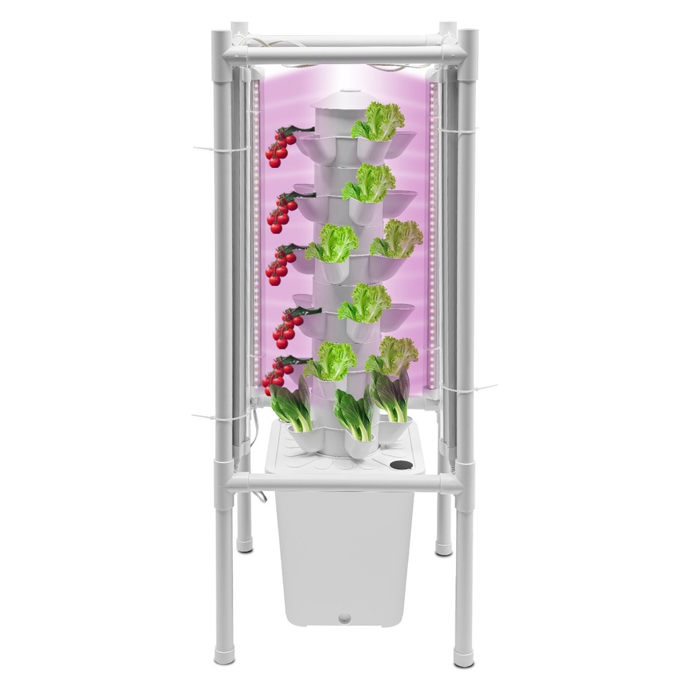 30-Pot Vertical Hydroponic Tower System Set with LED Lighting & Auto-Watering