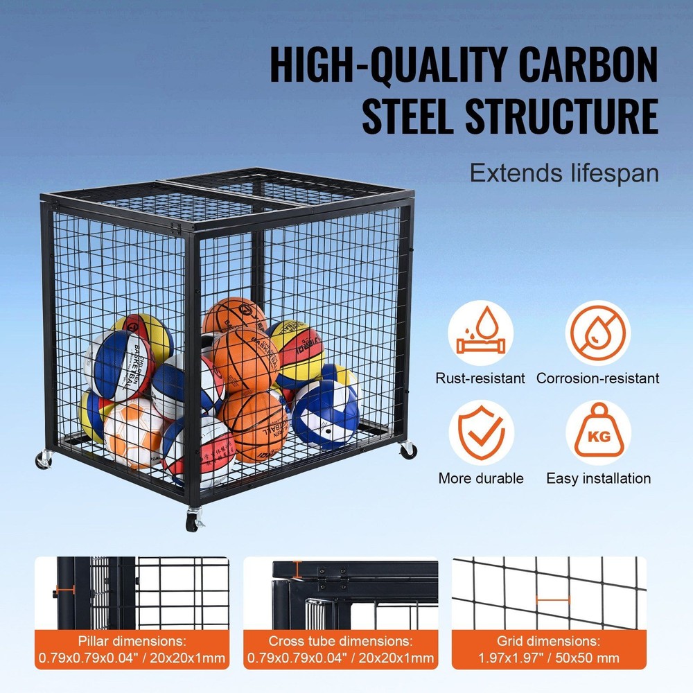 Stackable Rolling Basketball Storage Rack with Double Lids & 4 Swivel Wheels