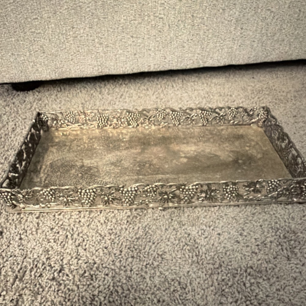 Vintage Godinger Silver  Rectangular Tray with Grape Pattern