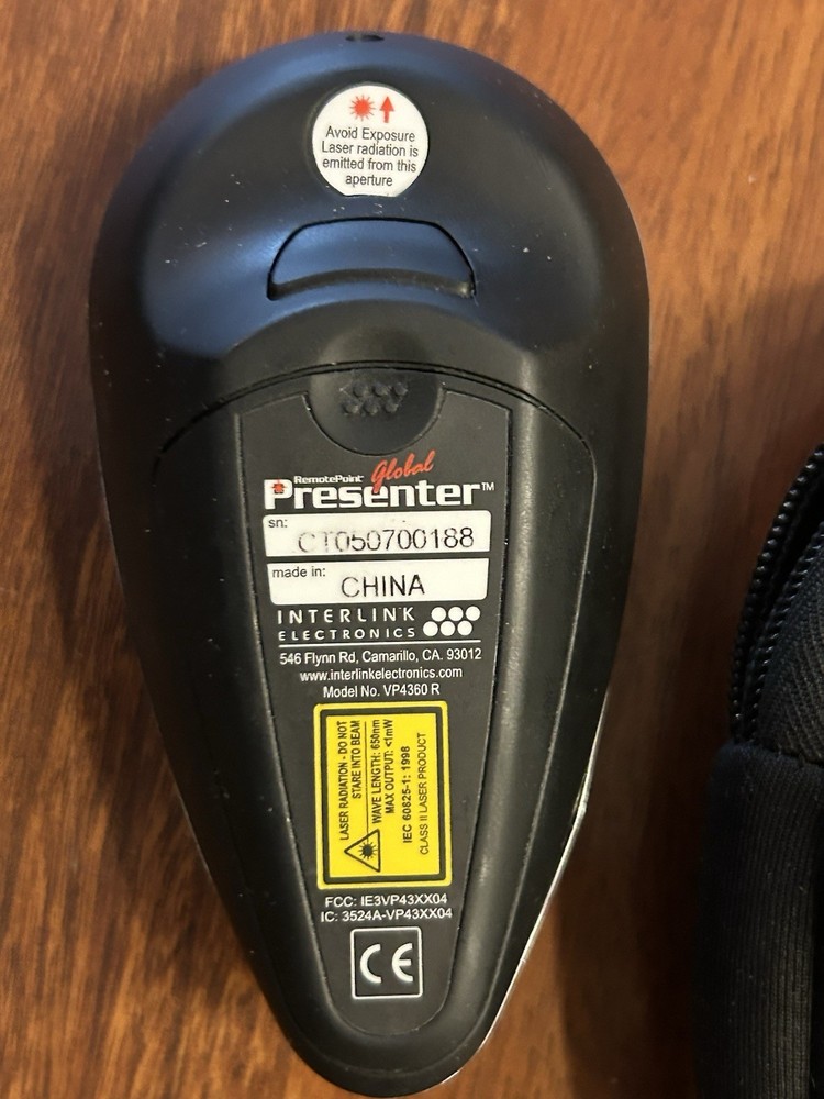 INTERLINK Remote Point Global Presenter MODEL NO. VP4360 R Only Missing USB