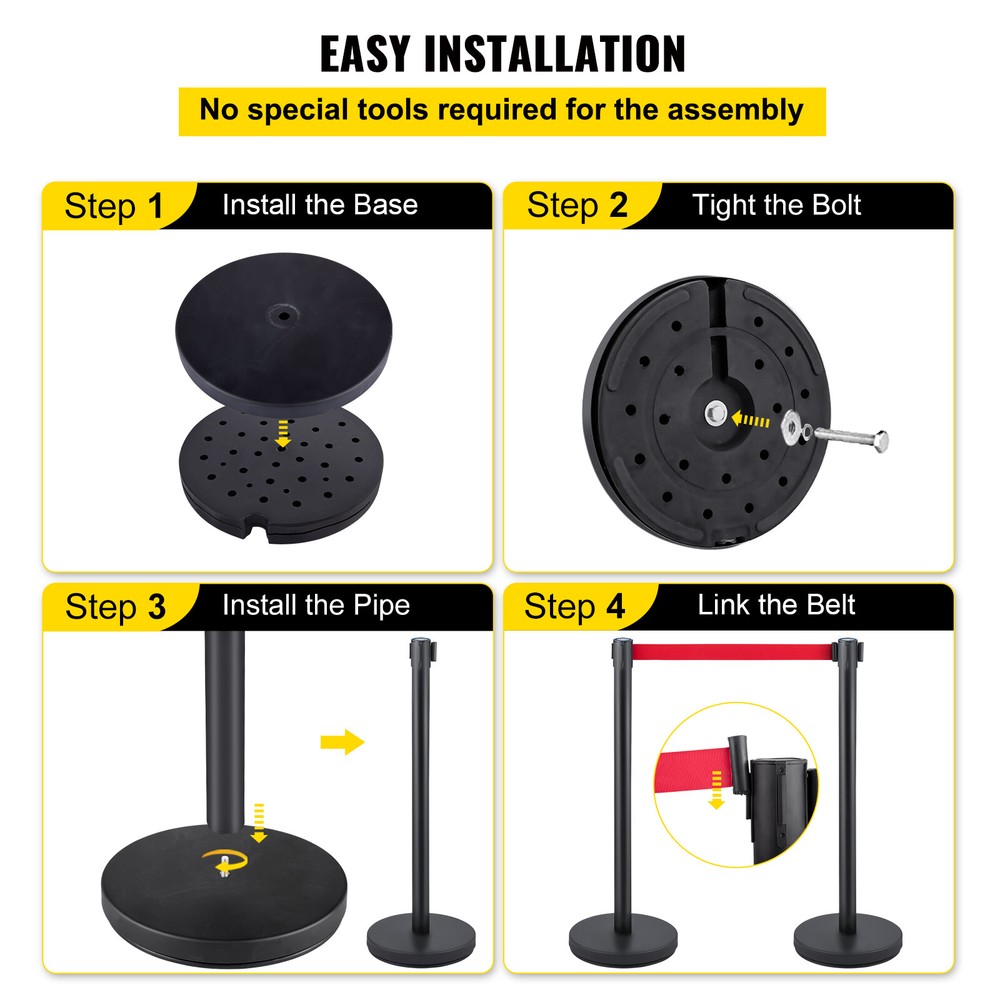VEVOR 6PCS Crowd Control Barrier Stanchion Posts Set Queue Pole with 6.6ft Belt