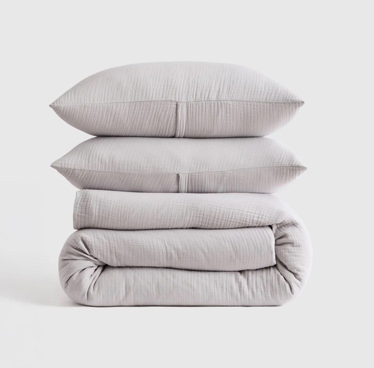 NWOT Quince Organic Cotton Airy Gauze Duvet Cover Set King Light Grey Open Box