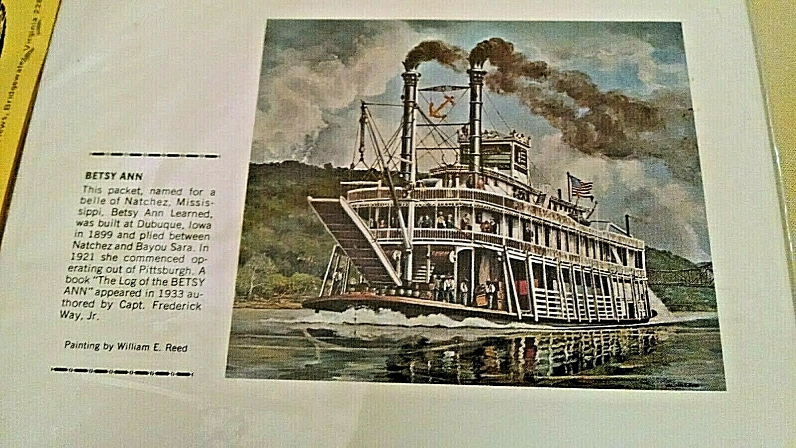 RIVERBOAT NOTE PAPER SET 4 CARD ENV WILLIAM E REED SENATOR CORDILL BETSY ANN.
