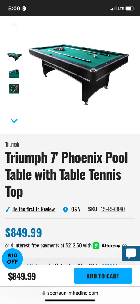 Triumph 7' Phoenix Pool Table with Table Tennis Top
