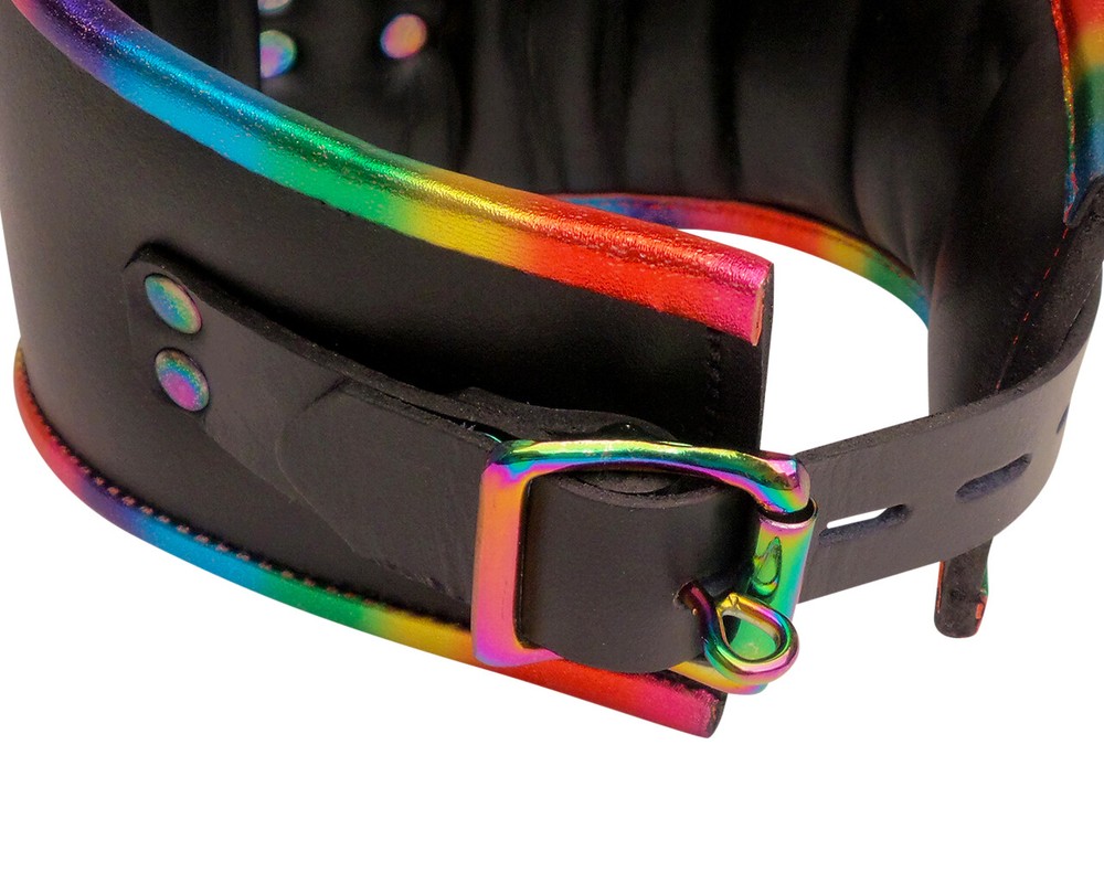 Rainbow Padded Leather Lockable Posture Collar - CuffStore