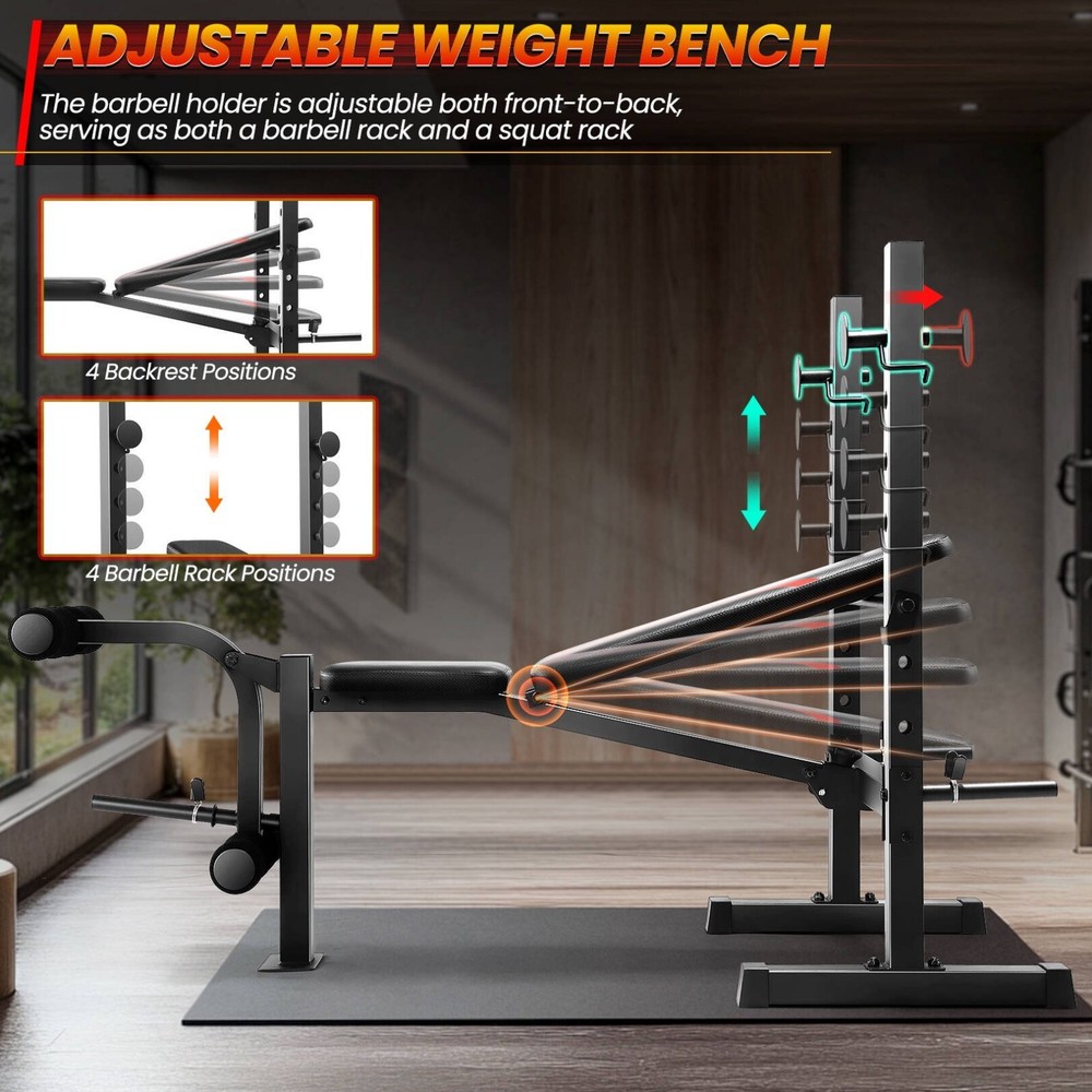 600LBS 8in1 Multi-Function Weight Bench with Squat Rack Adjustable for Home Gym
