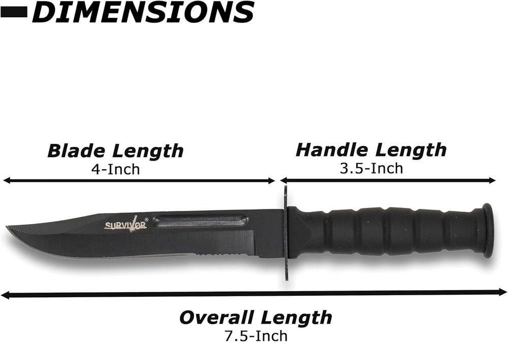 7.5 Inch Fixed Blade Black Survival Knife
