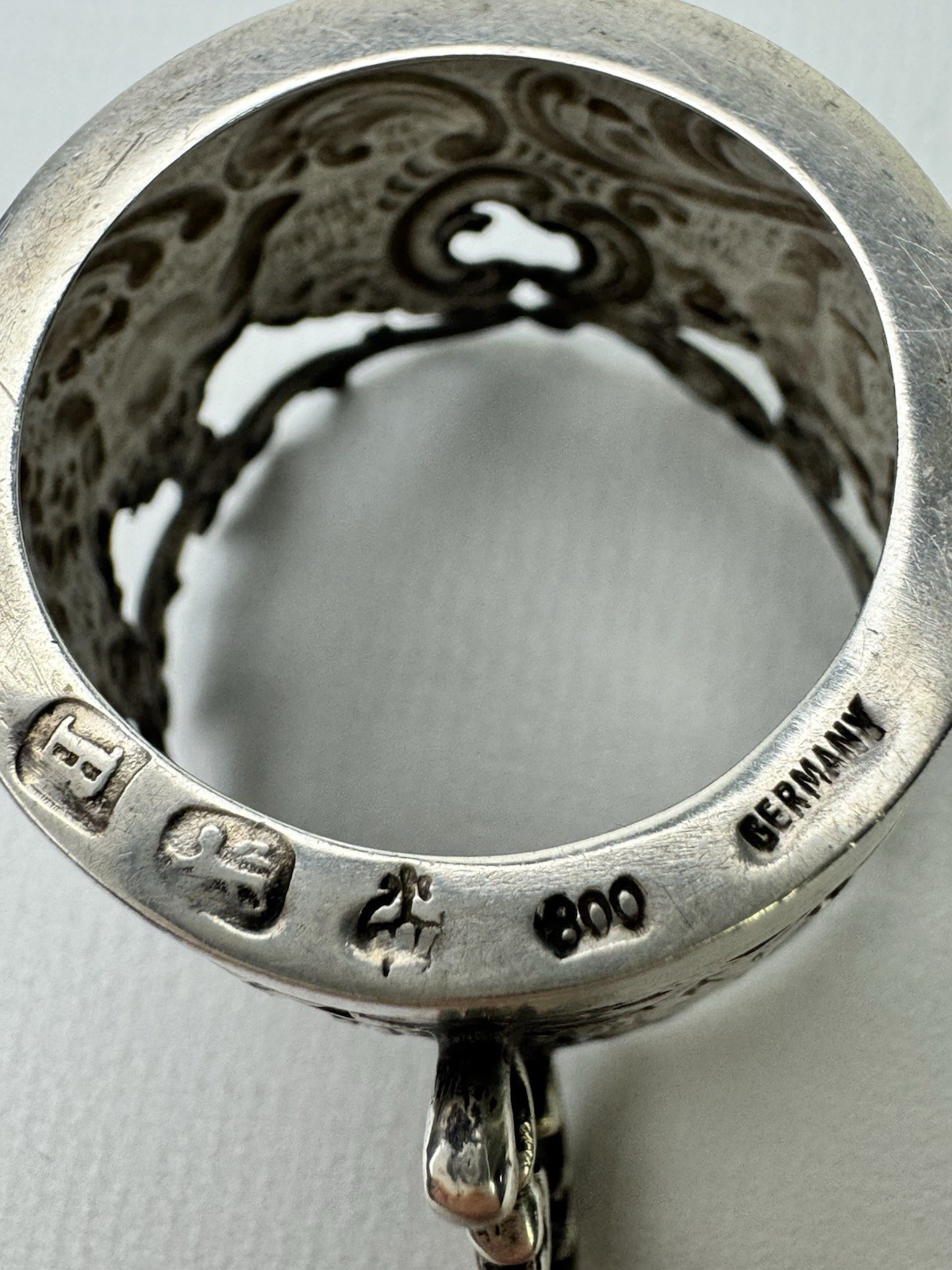 Antique Germany 800 Silver Tea Glass Holder With Ornate Rococo Cherub Scene