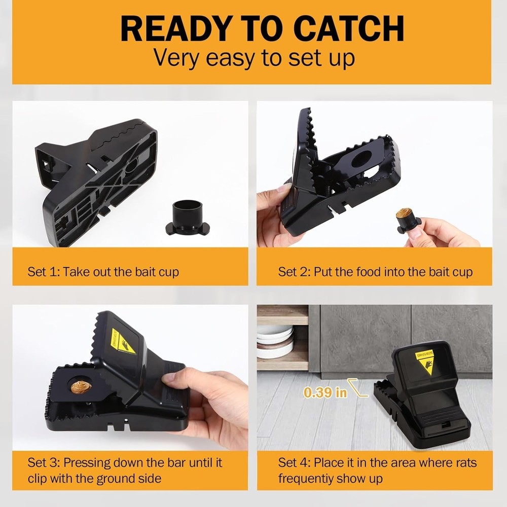 Professional Quality Rat Traps - 6 Pack, Easy Setup & Safe No-Touch Trick