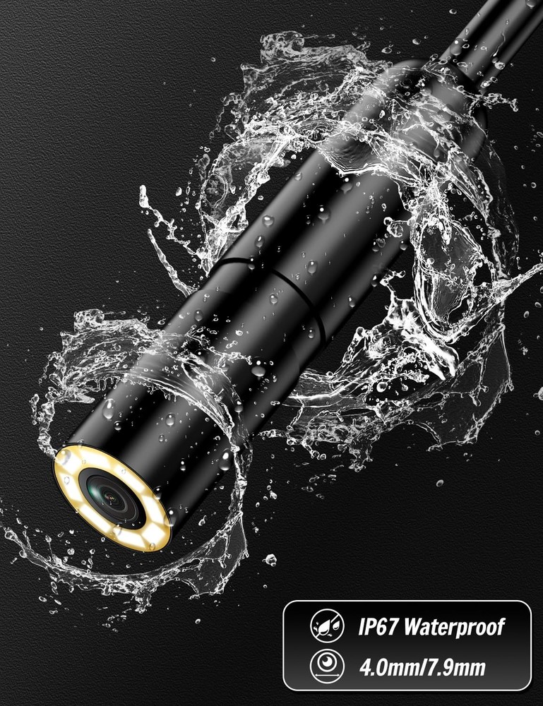 Endoscope Camera with Light, 1920P HD Borescope with 8 Adjustable LED Lights,...