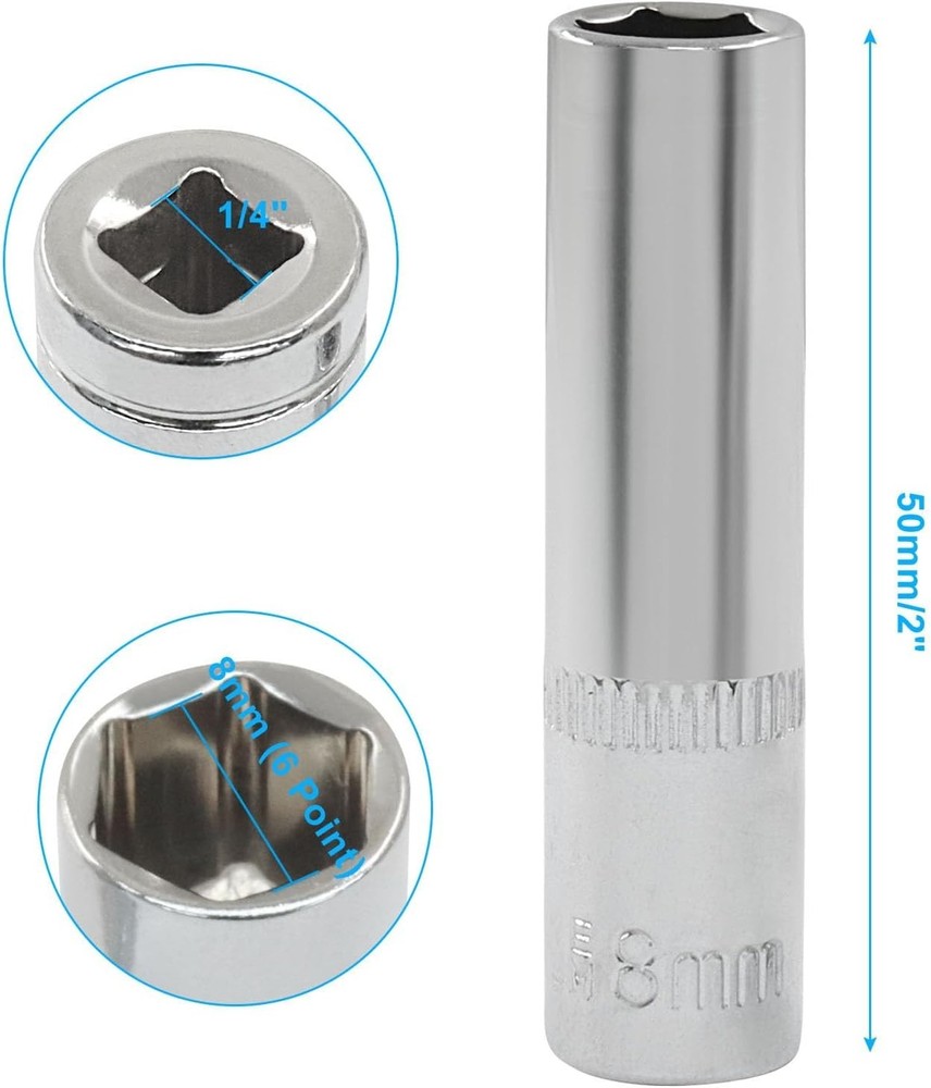 4Pcs Shallow & Deep Socket 8mm Socket 1/4 Inch Drive Metric 6 Point