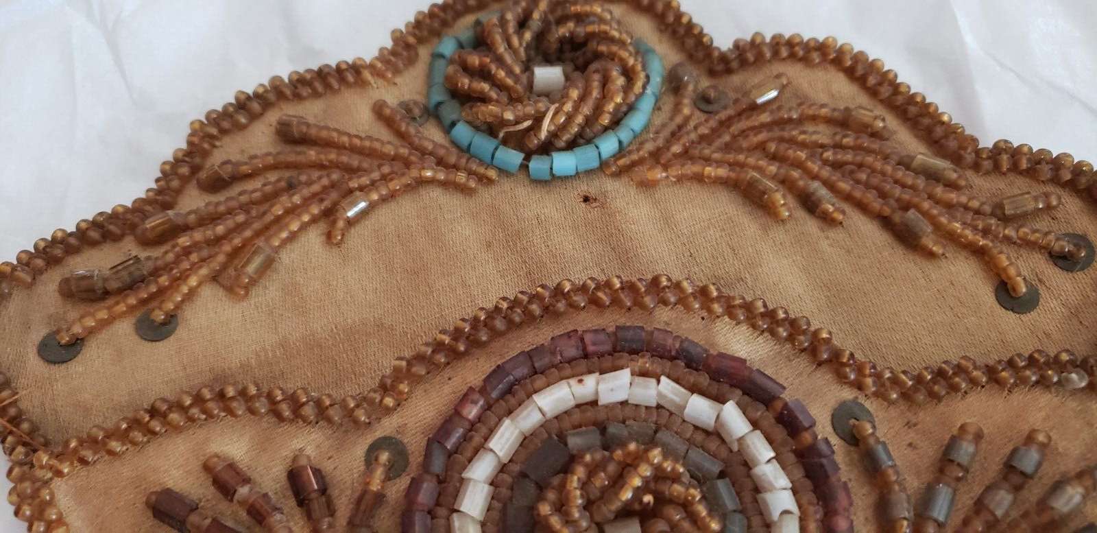 1912 NATIVE AMERICAN VICTORIAN SEED BEADED HAND MADE HANGING MATCH - CARD HOLDER