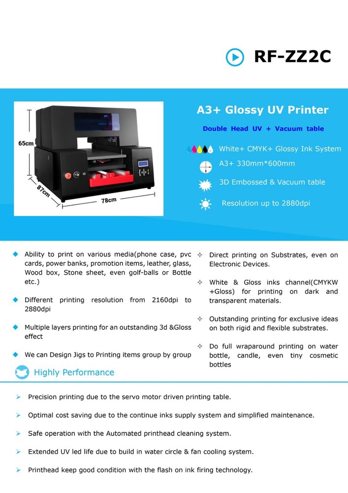 Refinecolor RF-ZZ2C A3+ UV Flatbed Printer Bundle Deal USA Tech Support