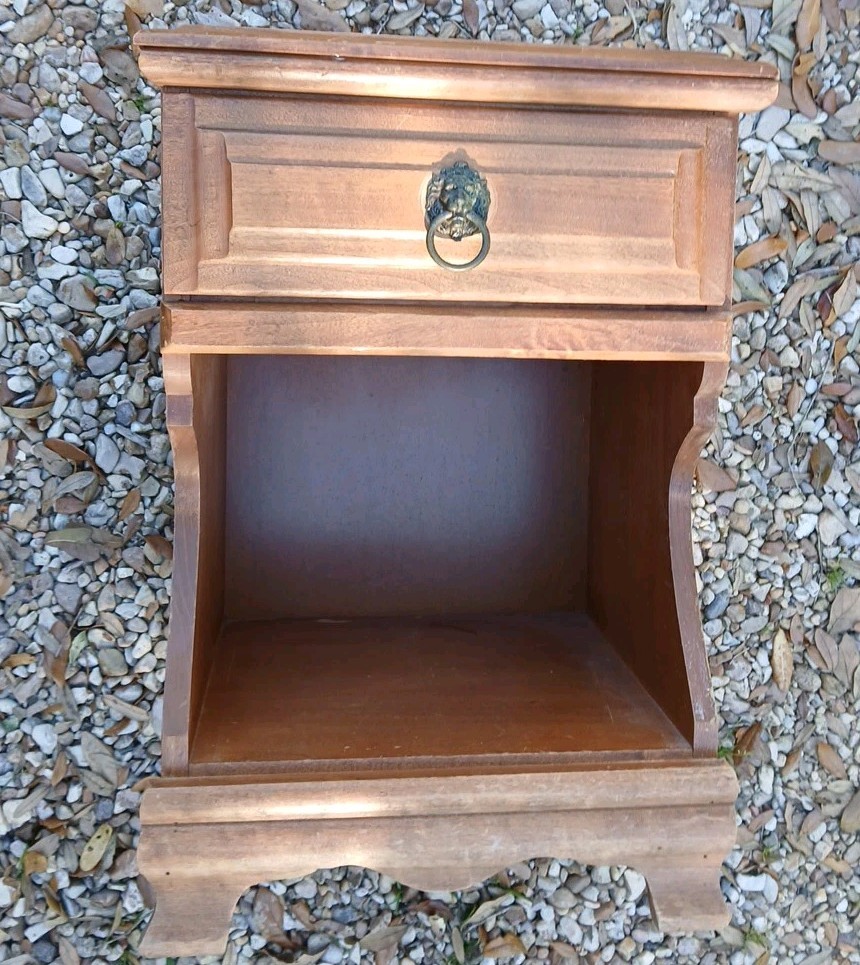 Vintage Solid Maple Single Drawer Nightstand Lion Handle Hardware