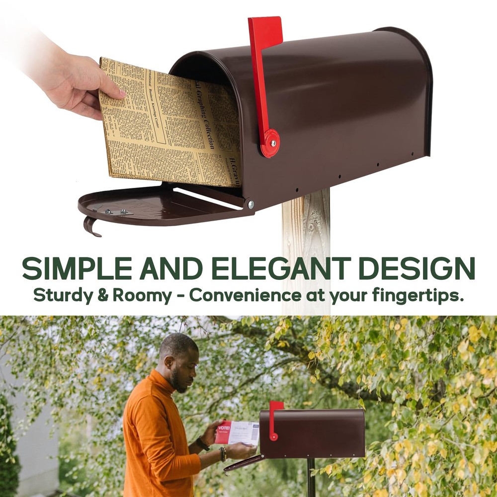 Bronze Metal Mailbox Post Mount, RAINHOL Medium Compacity Standard, Red Brown
