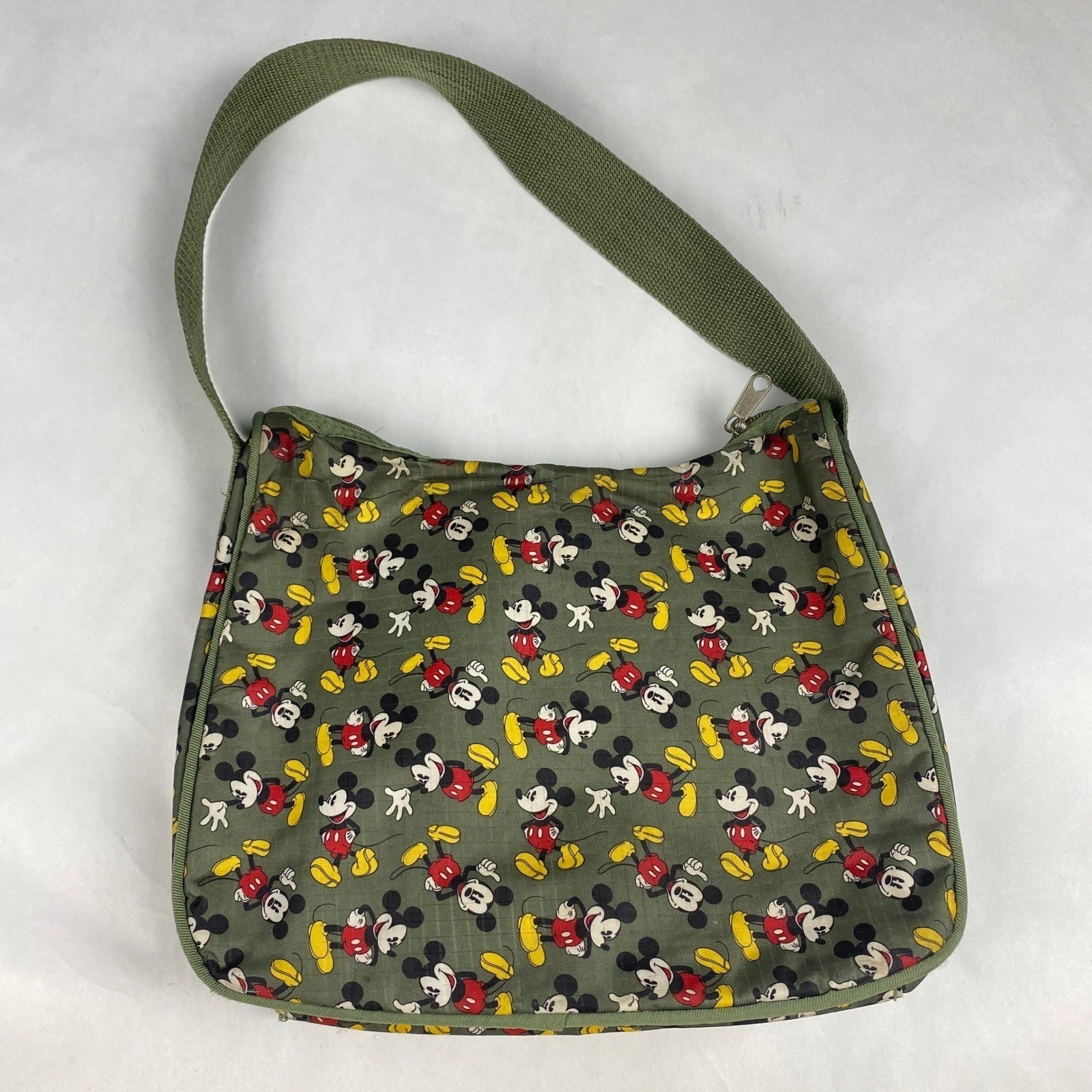 Disney Mickey Mouse All Over Print Shoulder Bag Green Nylon Canvas
