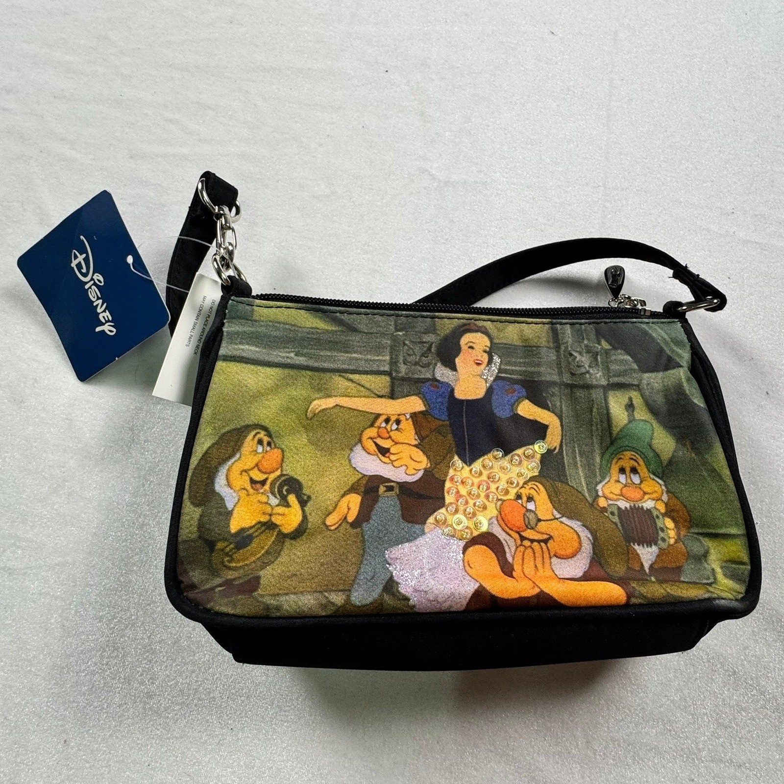 Disney Snow White Seven Dwarfs Baguette Shoulder Bag Black Sequin Y2K Vintage
