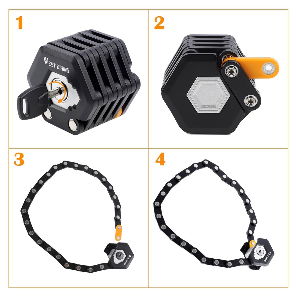 WEST BIKING Foldable Bike Chain Lock Bicycle Antitheft Security Lock With 3 Keys