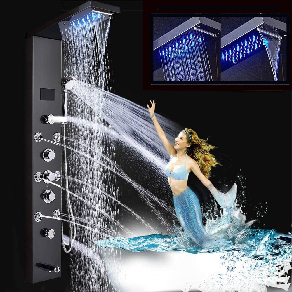 Luxurious LED Shower Panel Tower - 6 Functions Rainfall, Massage Jets & More