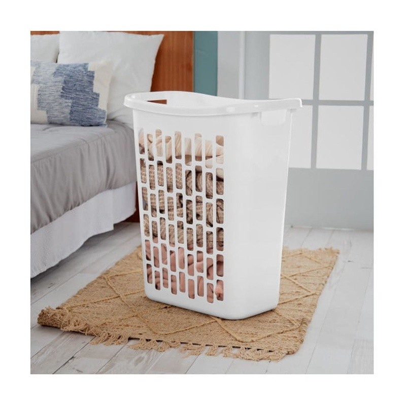 Rectangular Open Hamper Plastic Laundry Basket Narrow Spaces W/ Carry Handles US