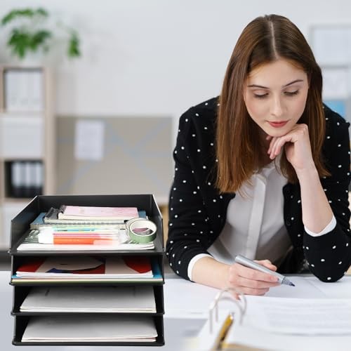 Pcs Stackable Paper Trays Rectangular Plastic Desk Holder Desktop 6 Black
