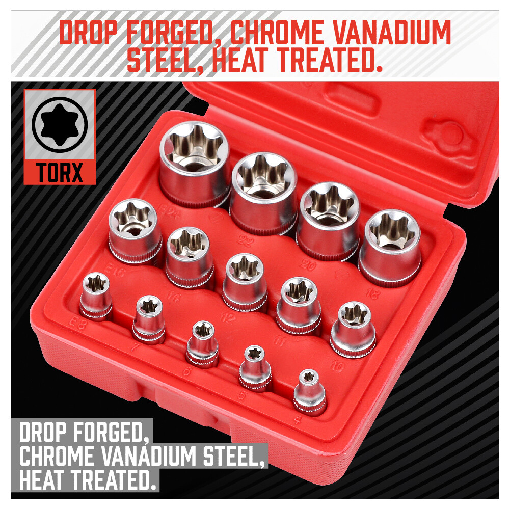 14 pc Torx Star Bit Female E Socket Set Automotive Shop Tools External E4-E24