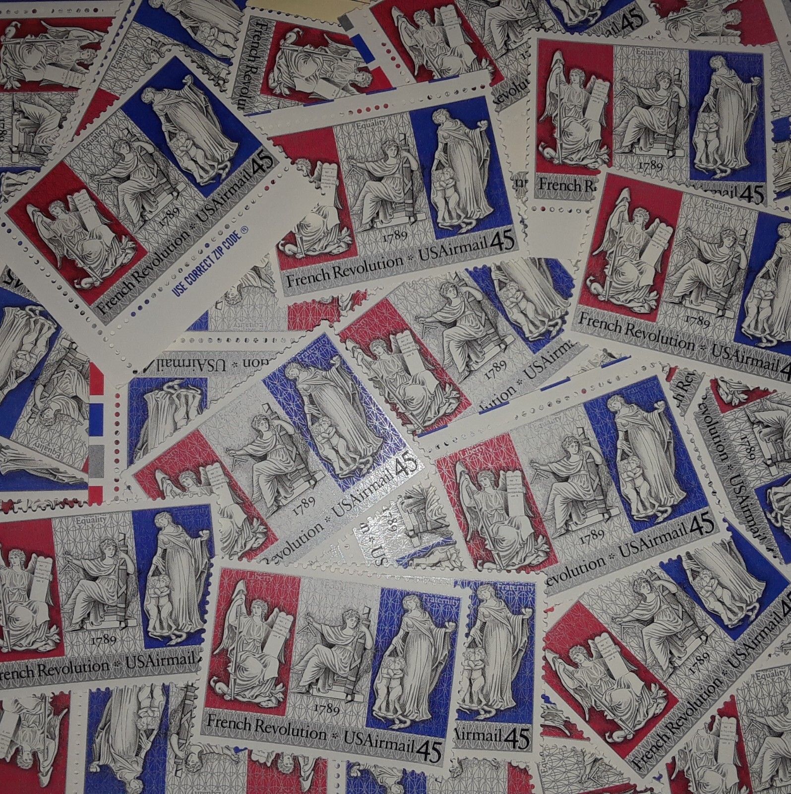 50 New/Usable Strips & Singles of 45¢ FRENCH REVOLUTION Bicentennial US Sc# C120