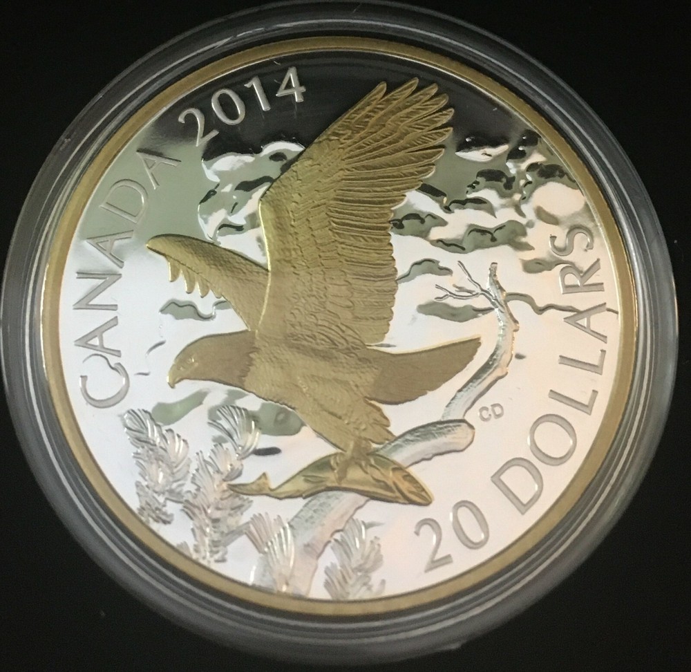 2014 $20 PERCHED BALD EAGLE FINE SILVER COIN