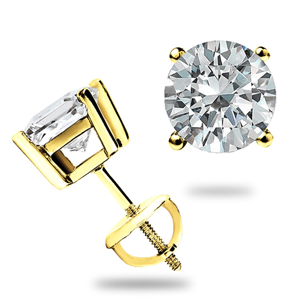 2 Carat Moissanite Studs Solid 14K Gold – Screw Backs – Certified GRA GIFT READY