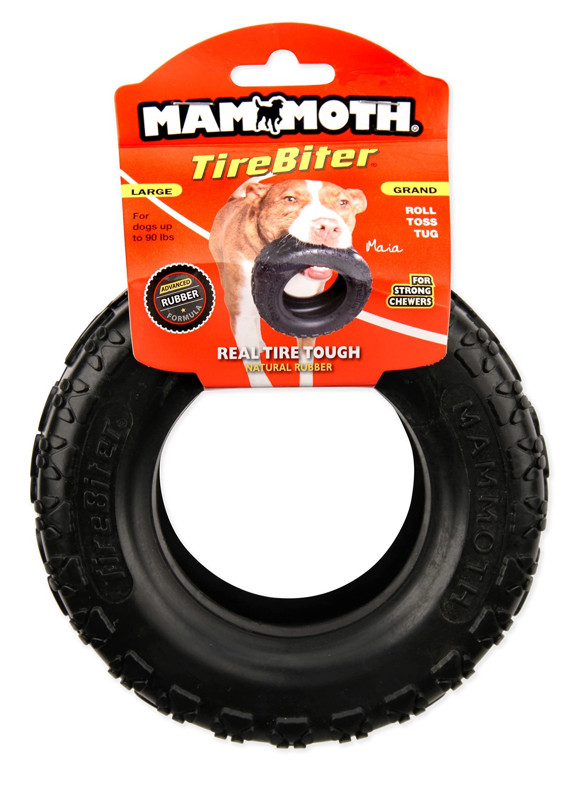 Mammoth TireBiterII – Natural Rubber Dog Toys for Extreme Large 6", Black