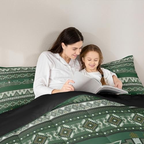 Rustic Western Comforter Set Boho Aztec Bedding Set for Twin Green Brown