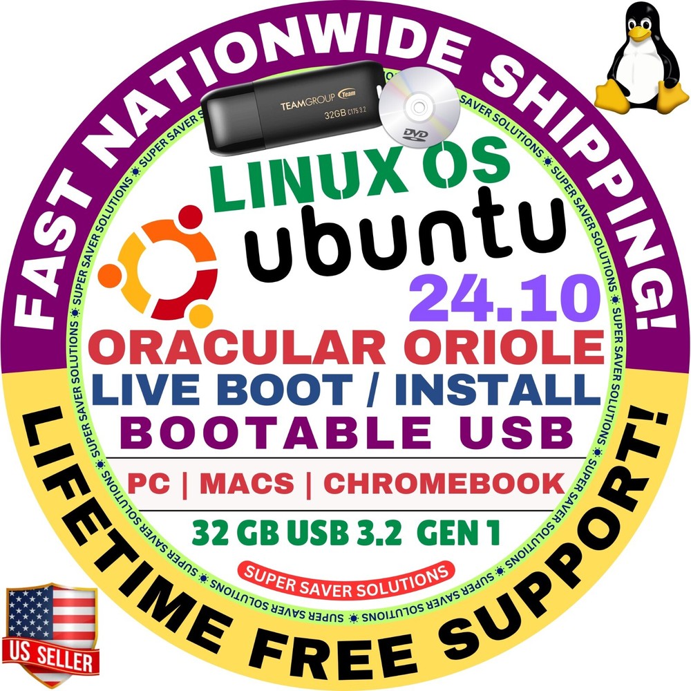 UBUNTU LINUX 24.10 BOOTABLE USB LATEST ORACULAR ORIOLE AMD64 for MAC & PC
