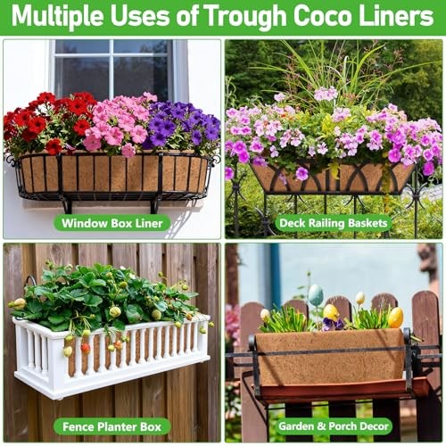 Pack4 Inch Rectangle Coconut Liners for Planters, Natural Coconut 24inch 2